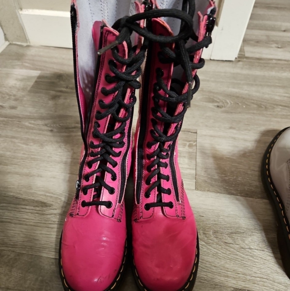 Dr. Martens pink knee high boots